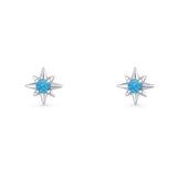 Round 5.4mm Star Stud Earring Lab Created Opal 925 Sterling Silver