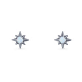 Round 5.4mm Star Stud Earring Lab Created Opal 925 Sterling Silver