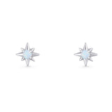 Round 5.4mm Star Stud Earring Lab Created Opal 925 Sterling Silver