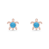 Round 8.5mm Lab Created Opal Turtle Stud Earring 925 Sterling Silver