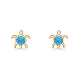 Round 8.5mm Lab Created Opal Turtle Stud Earring 925 Sterling Silver