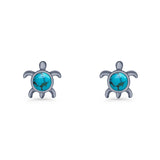 Round 8.5mm Lab Created Opal Turtle Stud Earring 925 Sterling Silver