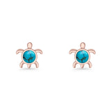 Round 8.5mm Lab Created Opal Turtle Stud Earring 925 Sterling Silver