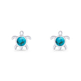 Round 8.5mm Lab Created Opal Turtle Stud Earring 925 Sterling Silver