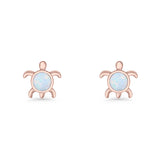 Round 8.5mm Lab Created Opal Turtle Stud Earring 925 Sterling Silver
