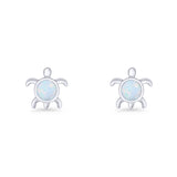 Round 8.5mm Lab Created Opal Turtle Stud Earring 925 Sterling Silver