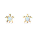 Round 8.5mm Lab Created Opal Turtle Stud Earring 925 Sterling Silver