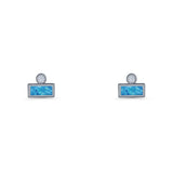 Rectangular 5.8mm Lab Created Opal Bar Stud Earring 925 Sterling Silver