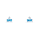 Rectangular 5.8mm Lab Created Opal Bar Stud Earring 925 Sterling Silver