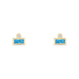 Rectangular 5.8mm Lab Created Opal Bar Stud Earring 925 Sterling Silver