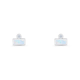 Rectangular 5.8mm Lab Created Opal Bar Stud Earring 925 Sterling Silver