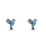 Hummingbird Stud Earring Lab Created Opal 925 Sterling Silver