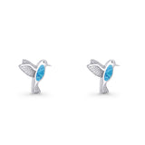 Hummingbird Stud Earring Lab Created Opal 925 Sterling Silver