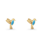 Hummingbird Stud Earring Lab Created Opal 925 Sterling Silver
