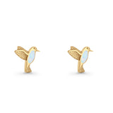 Hummingbird Stud Earring Lab Created Opal 925 Sterling Silver