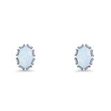 Oval 6.8mm Lab Created Opal Floral Stud Earring 925 Sterling Silver
