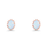 Oval 6.8mm Lab Created Opal Floral Stud Earring 925 Sterling Silver
