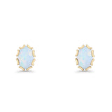 Oval 6.8mm Lab Created Opal Floral Stud Earring 925 Sterling Silver