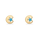 Crescent Moon & Star Stud Earring Lab Created Opal 925 Sterling Silver