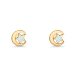 Crescent Moon & Star Stud Earring Lab Created Opal 925 Sterling Silver