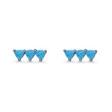 Three Stone Triangular Lab Created Opal Stud Earring 925 Sterling Silver