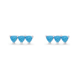 Three Stone Triangular Lab Created Opal Stud Earring 925 Sterling Silver