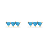Three Stone Triangular Lab Created Opal Stud Earring 925 Sterling Silver