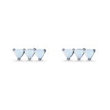 Three Stone Triangular Lab Created Opal Stud Earring 925 Sterling Silver