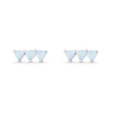 Three Stone Triangular Lab Created Opal Stud Earring 925 Sterling Silver