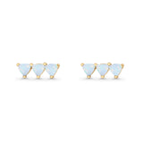 Three Stone Triangular Lab Created Opal Stud Earring 925 Sterling Silver