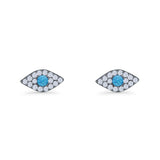 Round Lab Created Opal 6.6mm Marquise Evil Eye Stud Earring 925 Sterling Silver