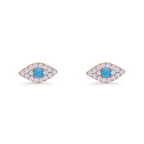 Round Lab Created Opal 6.6mm Marquise Evil Eye Stud Earring 925 Sterling Silver