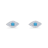 Round Lab Created Opal 6.6mm Marquise Evil Eye Stud Earring 925 Sterling Silver