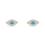 Round Lab Created Opal 6.6mm Marquise Evil Eye Stud Earring 925 Sterling Silver