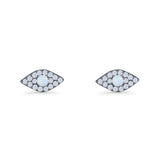 Round Lab Created Opal 6.6mm Marquise Evil Eye Stud Earring 925 Sterling Silver