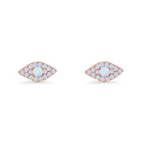 Round Lab Created Opal 6.6mm Marquise Evil Eye Stud Earring 925 Sterling Silver