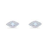 Round Lab Created Opal 6.6mm Marquise Evil Eye Stud Earring 925 Sterling Silver