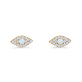 Round Lab Created Opal 6.6mm Marquise Evil Eye Stud Earring 925 Sterling Silver