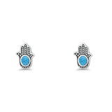 Round 9mm Lab Created Opal Hand Of Hamsa Stud Earring Oxidized 925 Sterling Silver