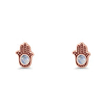 Round 9mm Lab Created Opal Hand Of Hamsa Stud Earring Oxidized 925 Sterling Silver
