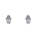 Round 9mm Lab Created Opal Hand Of Hamsa Stud Earring Oxidized 925 Sterling Silver