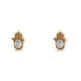 Round 9mm Lab Created Opal Hand Of Hamsa Stud Earring Oxidized 925 Sterling Silver