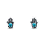 Round 9mm Lab Created Opal Hand Of Hamsa Stud Earring Oxidized 925 Sterling Silver