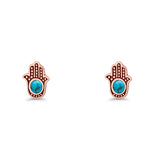 Round 9mm Lab Created Opal Hand Of Hamsa Stud Earring Oxidized 925 Sterling Silver