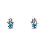 Round 9mm Lab Created Opal Hand Of Hamsa Stud Earring Oxidized 925 Sterling Silver