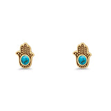 Round 9mm Lab Created Opal Hand Of Hamsa Stud Earring Oxidized 925 Sterling Silver