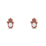 Round 9mm Lab Created Opal Hand Of Hamsa Stud Earring Oxidized 925 Sterling Silver