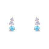 Three Stone Lab Created Opal 8.2mm Tapered CZ Stud Earring 925 Sterling Silver
