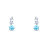 Three Stone Lab Created Opal 8.2mm Tapered CZ Stud Earring 925 Sterling Silver