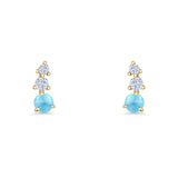 Three Stone Lab Created Opal 8.2mm Tapered CZ Stud Earring 925 Sterling Silver